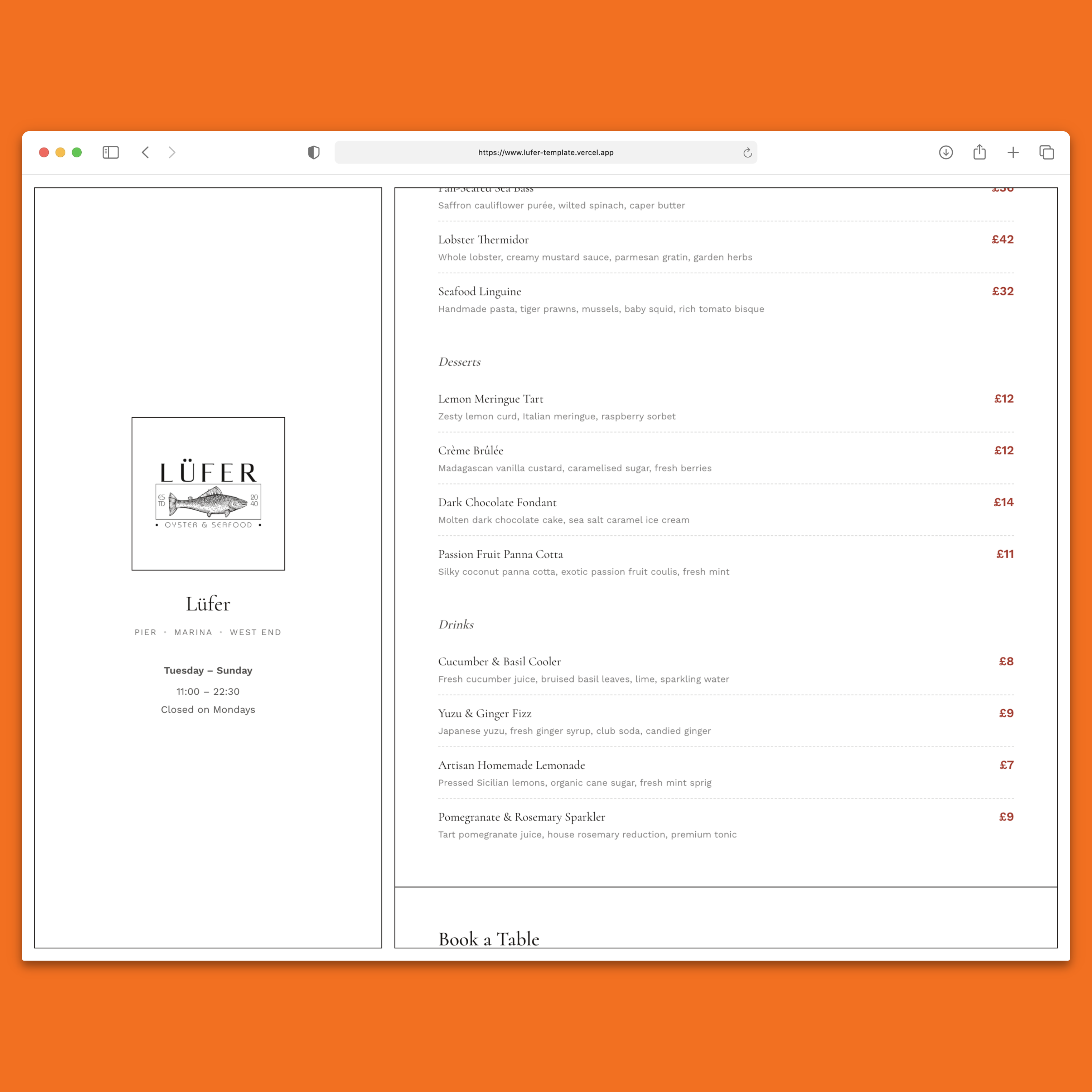 Lüfer Restaurant Template — Next.js 16, React 19, Tailwind CSS 4