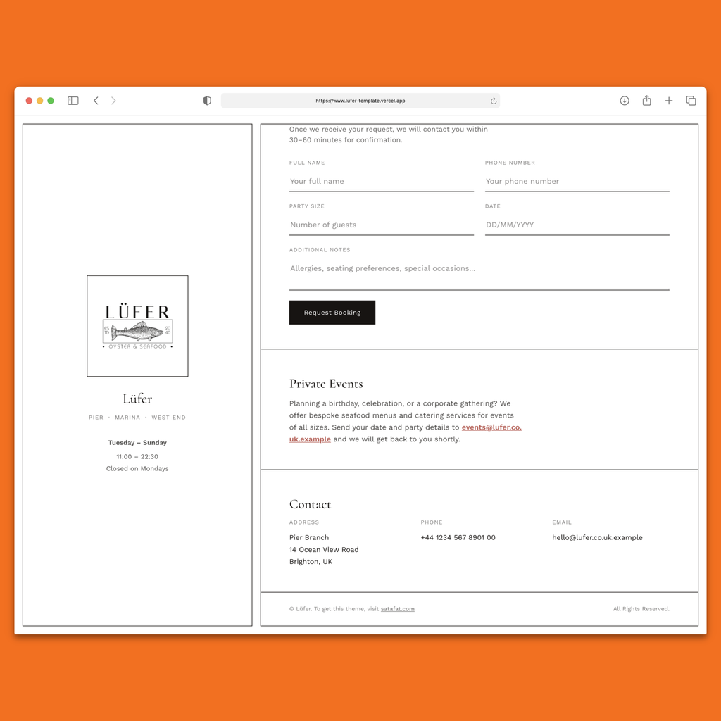 Lüfer Restaurant Template — Next.js 16, React 19, Tailwind CSS 4