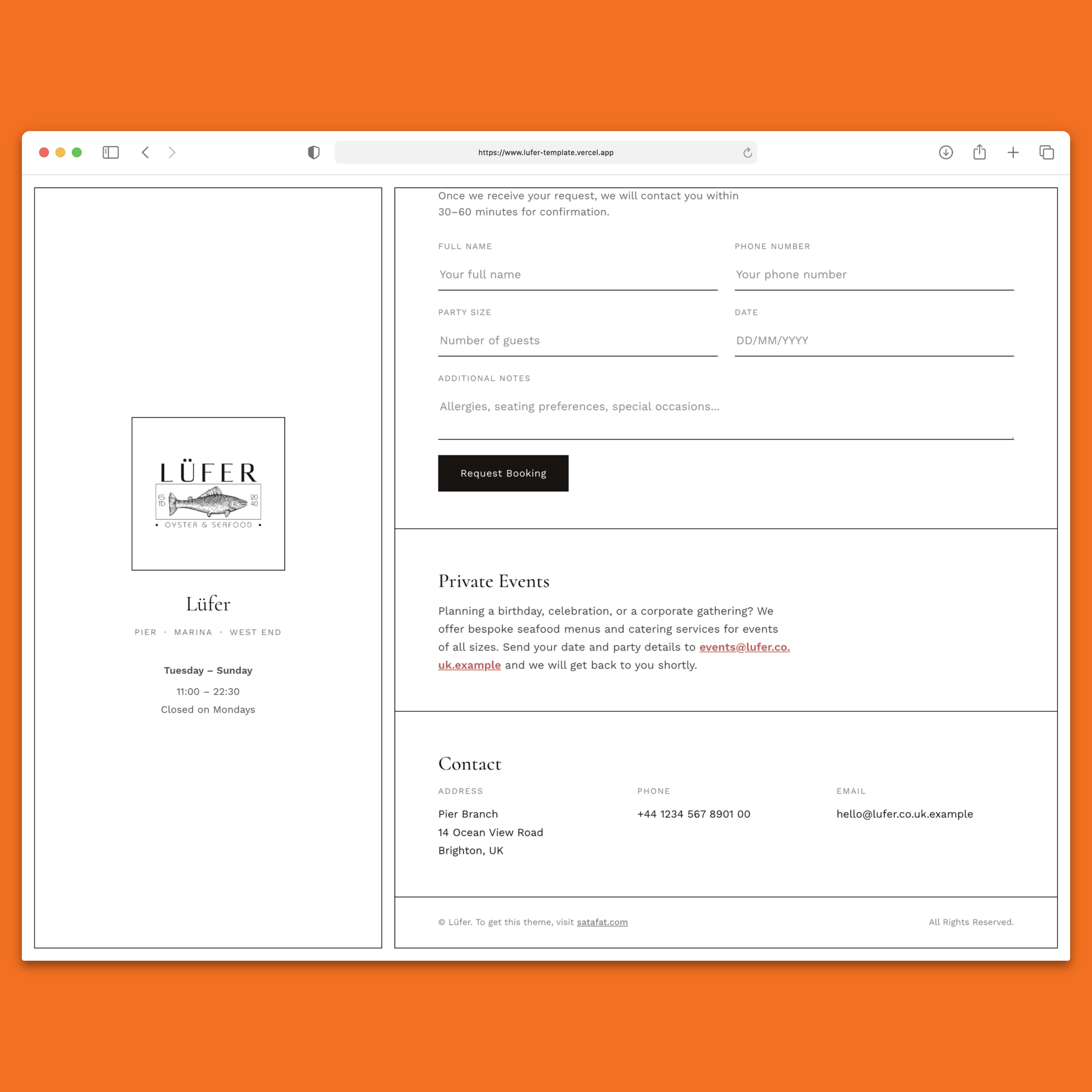 Lüfer Restaurant Template — Next.js 16, React 19, Tailwind CSS 4